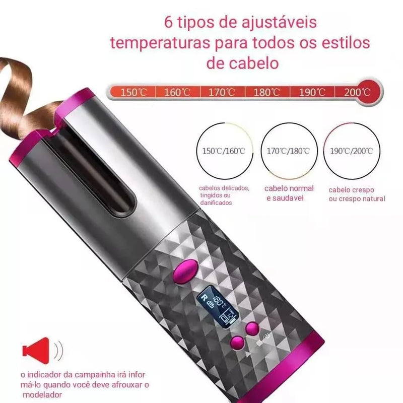 Modelador Portátil Sem Fio Recarregável USB para Cachos de Cabelo