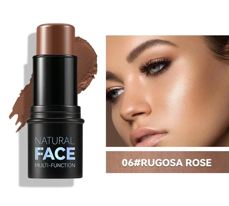 Contorno de Rosto com Bastão de Maquiagem, Bronzer Multifuncional, Iluminador.