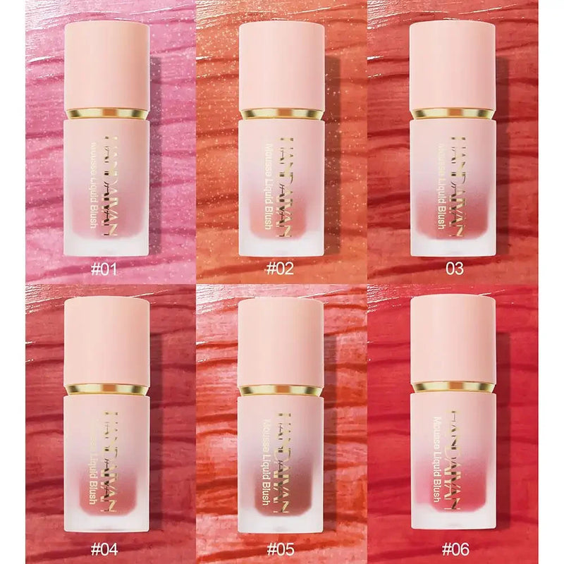 Blush Líquido Matte com Glitter Handaiyan, Mousse Suave para Bochechas e Olhos, Bastão Iluminador e Contorno, Blush à Prova D'Água