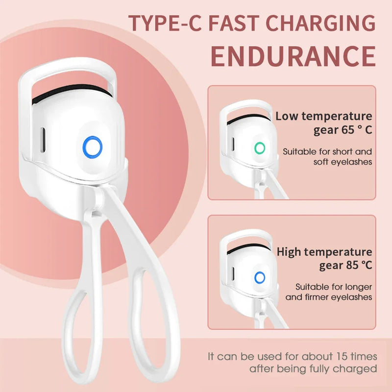 Curvador de Cílios Elétrico Aquecido Controle de Temperatura Recarregável Durável para Curvar e Modelar Sem Danificar Cílios Longos.