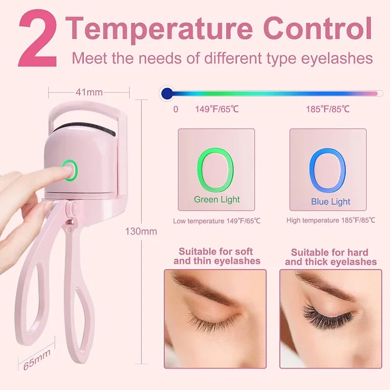 Curvador de Cílios Elétrico Aquecido Controle de Temperatura Recarregável Durável para Curvar e Modelar Sem Danificar Cílios Longos.