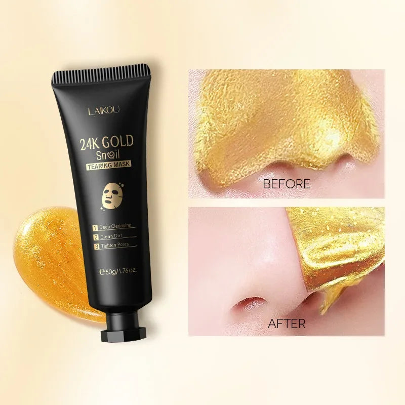 LAIKOU Máscara de Caracol 24K Ouro SNAIL TEARING, Limpeza Profunda, Remove Cravos, Cuidados com o Rosto 50g