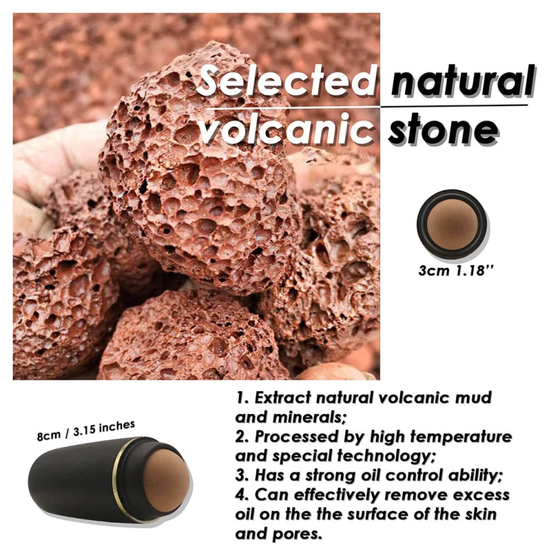 Rolo Absorvente de Óleo para o Rosto, Pedra Volcânica Natural, Massageador Facial com Rolamento.