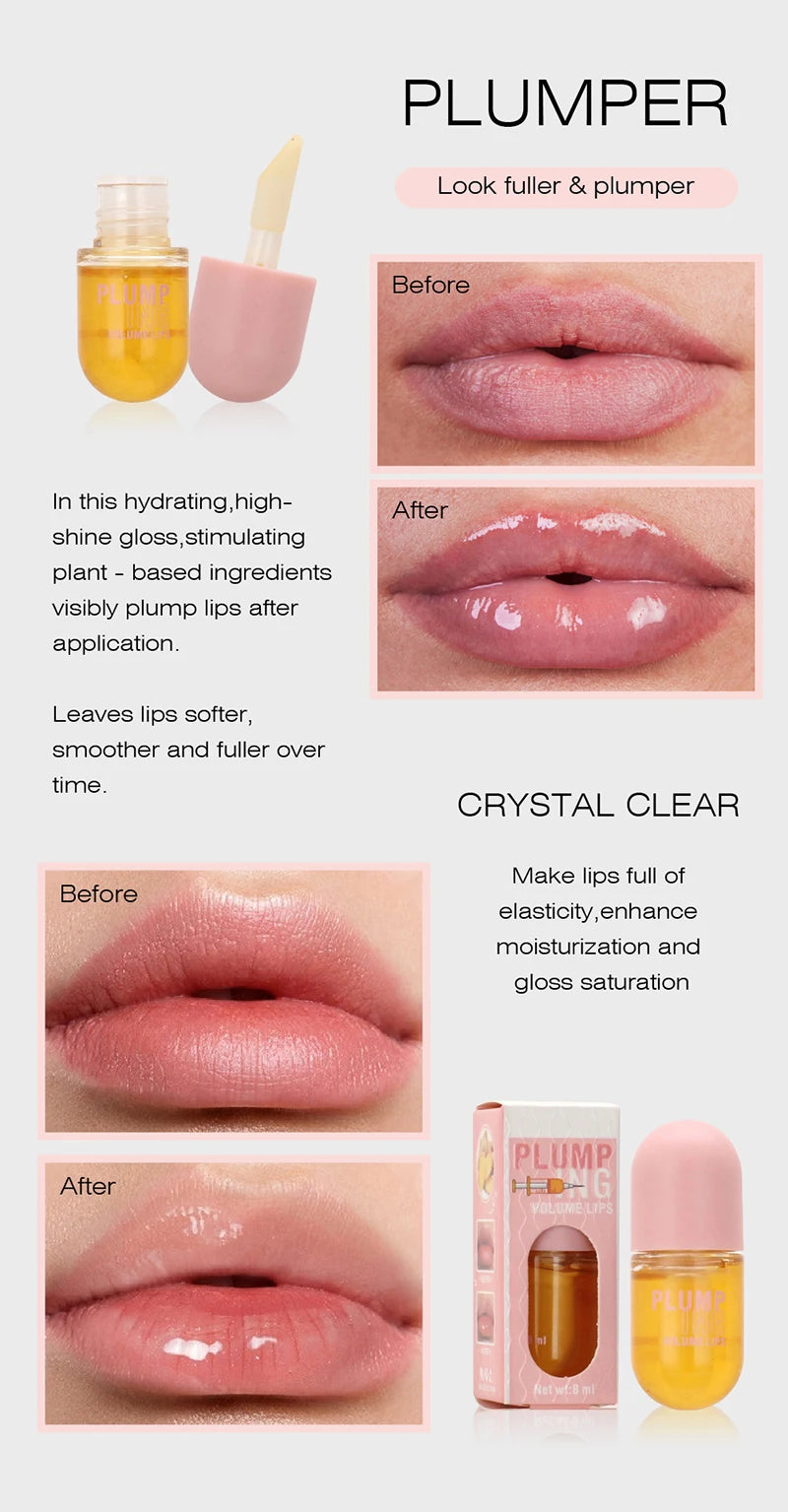 Óleo Lip Plumper de Longa Duração, Intensificador de Volume Instantâneo, Sérum Labial, Colágeno para Lábios.