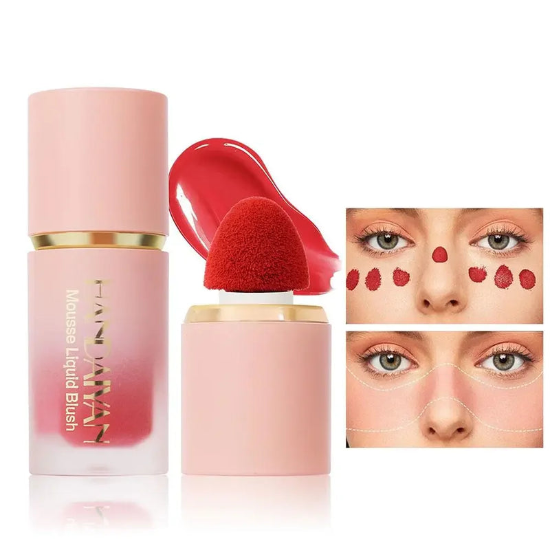 Blush Líquido Matte com Glitter Handaiyan, Mousse Suave para Bochechas e Olhos, Bastão Iluminador e Contorno, Blush à Prova D'Água